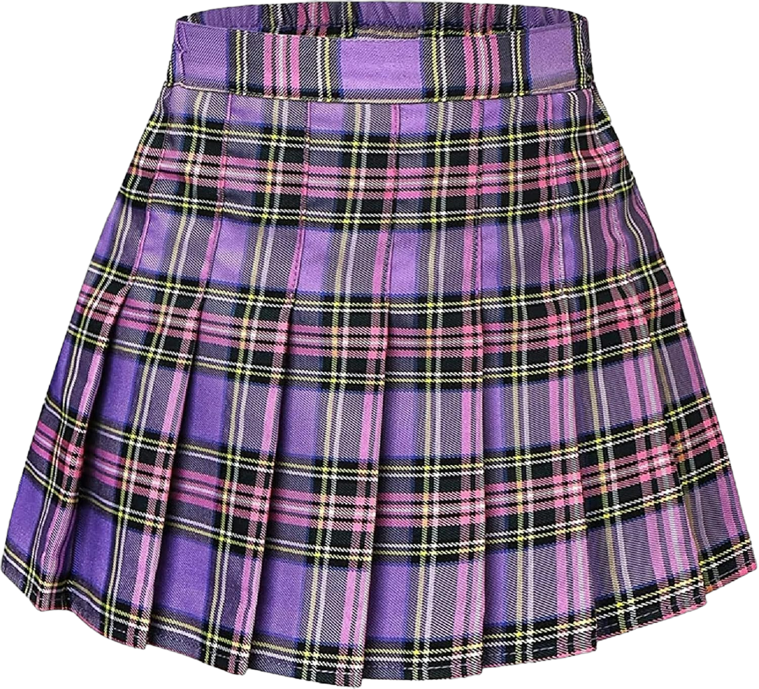 Joe Wenko Girls Women's Pleated Skirt, High Waist School Uniform A-Line Short Skirt Small Purple Plaid